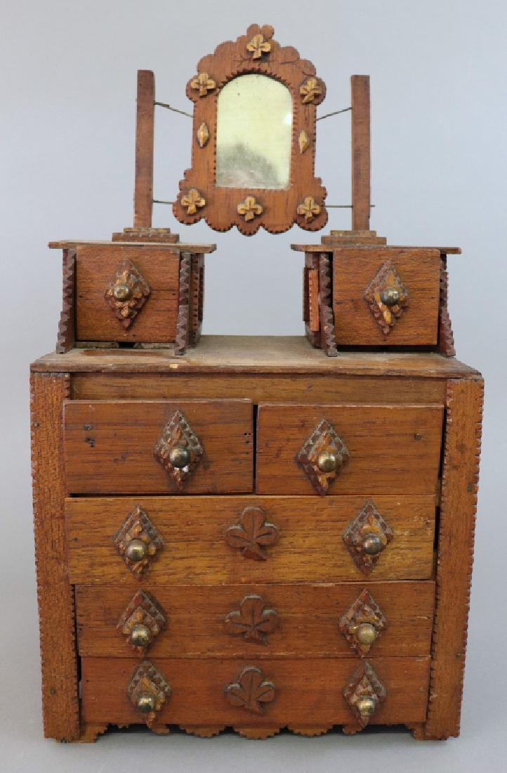 Tramp Art Doll Dresser Early 20th Century: Tramp Art doll dresser, early 20th century, 16"h x 8 3/4"w
