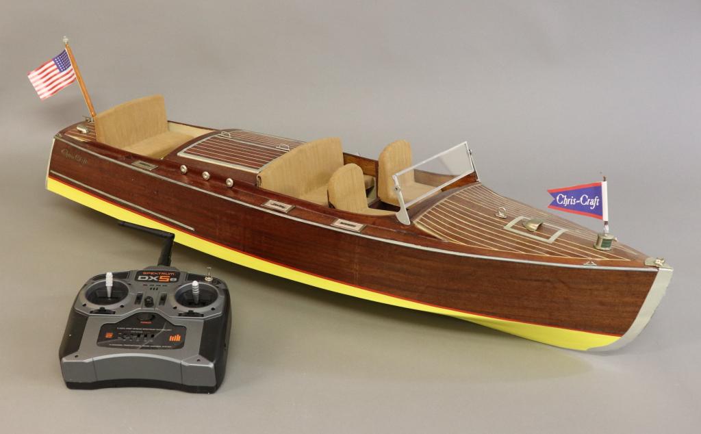 Chris Craft Remote Control Model Boat: Chris Craft remote control model boat, probably by Dumas, 4"h x 37"l