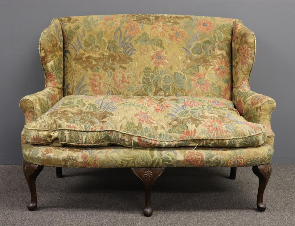 English Queen Anne Style Mahogany Settee: English Queen Anne style mahogany settee, 40"h x 50"w