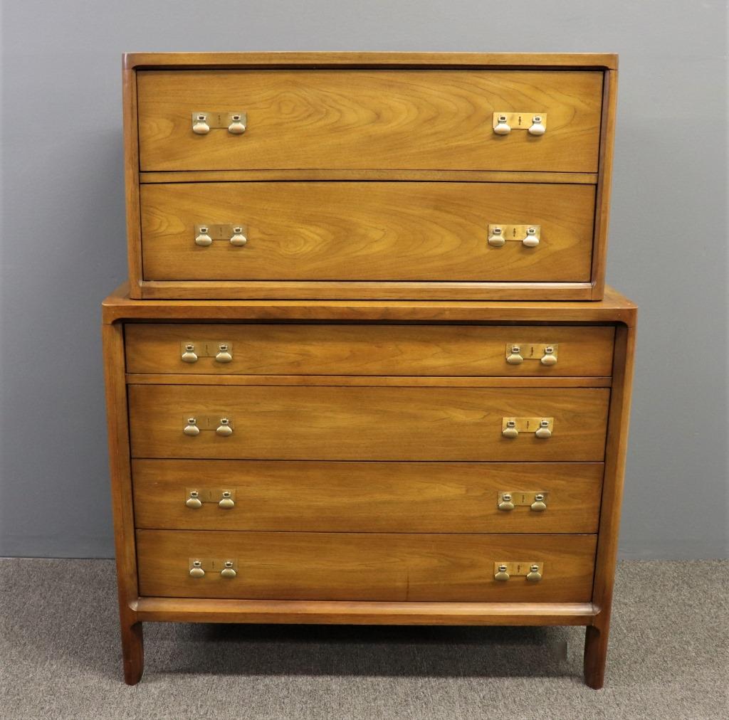Mid-Century Modern Kipp Stewart Chest-on-Chest: Mid-century modern Kipp Stewart two-piece chest-on-chest, 50"h x 36"w