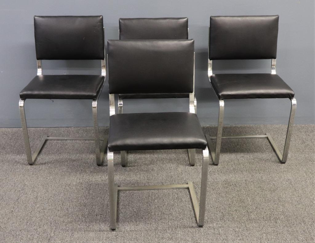 Four Knoll Marcel Breuer Leather & Chrome Chairs: Set of four Knoll Marcel Breuer black leather and chrome side chairs, 30"h x 16"w x 18"d, seat height 18"