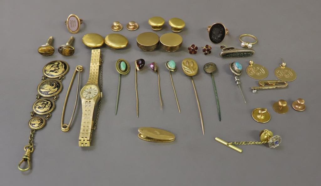 Assortment of Jewelry: Assortment of jewelry to include stick pins, tie tack, Seiko watch, rings, etc.W.A.I. does not accept credit card payment on jewelry.