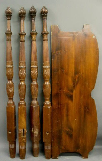Chippendale style carved mahogany canopy bed, each