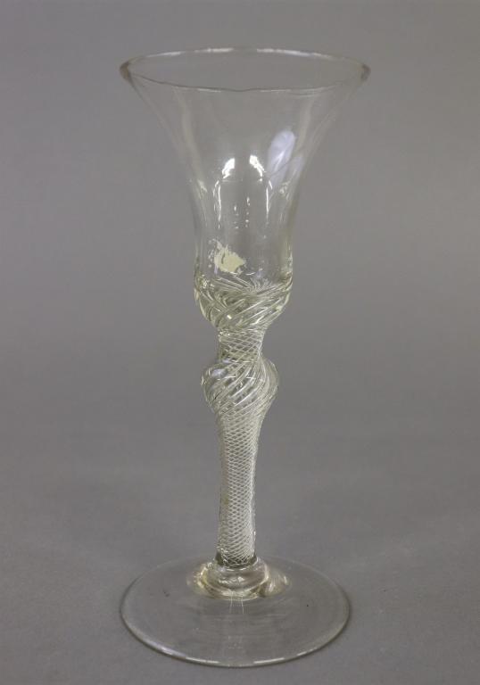 English Airtwist Wine Glass, 18th Century: English airtwist wine glass, 18th century, 7 1/4"h