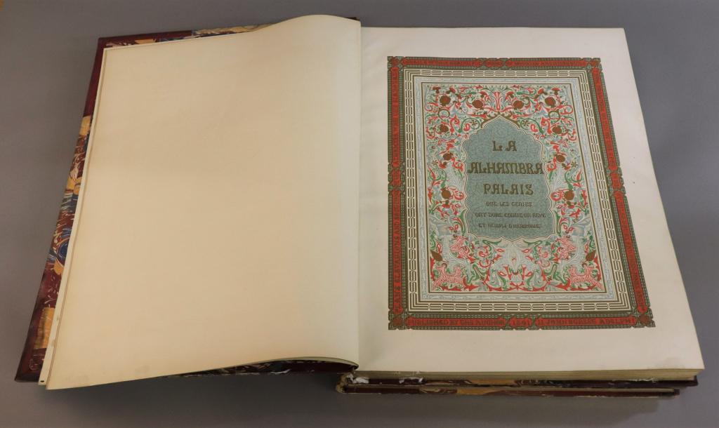 Rare First Edition Owen Jones Alhambra Vol. I & II: Owen Jones (United Kingdom, 1809 - 1874) and M. Jules Goury (France, d.1834) "Plans, Elevations, Sections & Details of the Alhambra: From Drawings Taken on the Spot in 1834 by The Late M. Jules Goury 