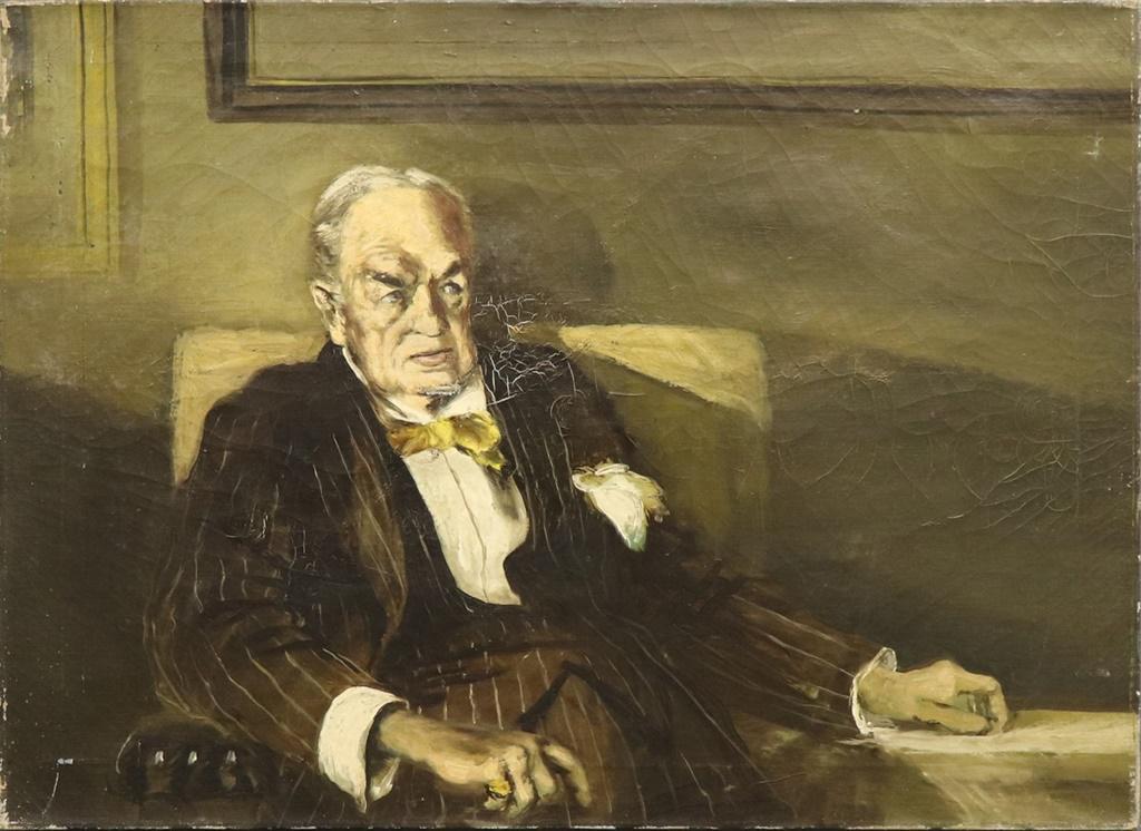 Walter Stuempfig Oil Portrait of Charles Norris: Walter Stuempfig (Pennsylvania / New Jersey, 1914 - 1970) oil on canvas portrait of Charles Norris, unsigned, unframed, 22"h x 30"w, artist was a student and instructor at the Pennsylvania Academy of 