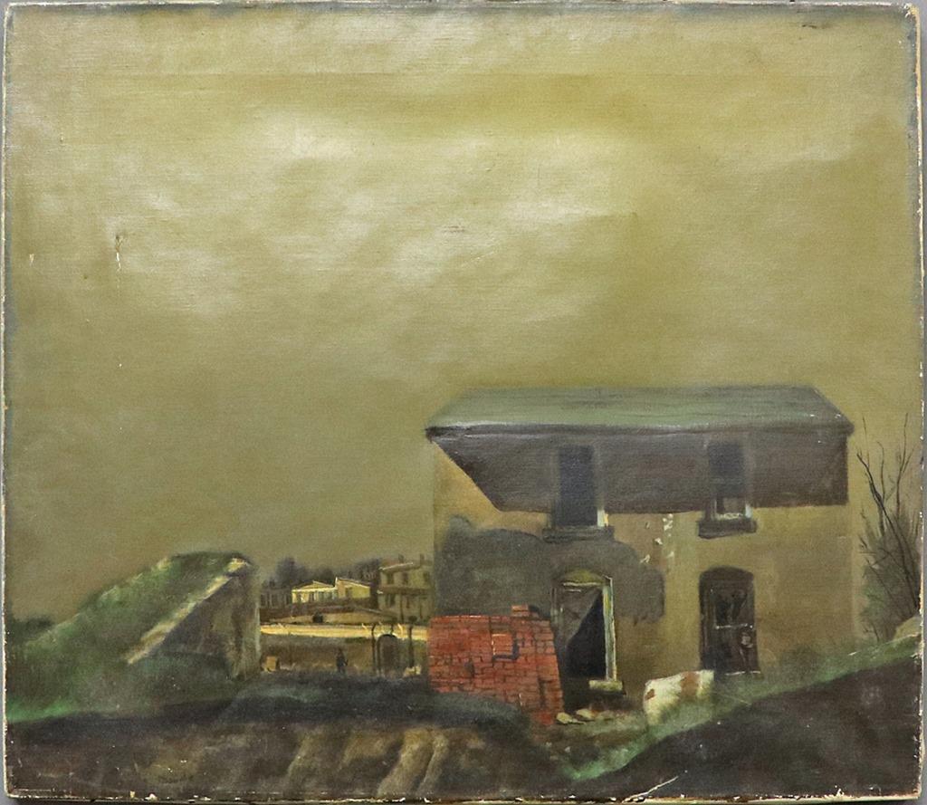 Walter Stuempfig Oil on Canvas Cityscape: Walter Stuempfig (Pennsylvania / New Jersey, 1914 - 1970) unframed oil on canvas city scene on an overcast day, signed lower left, artist was a student and instructor at the Pennsylvania Academy of th