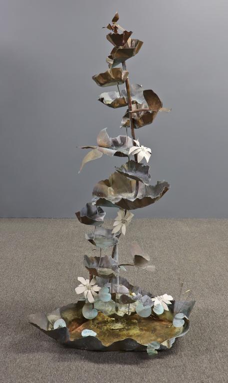 Curtis Jere Mid-Century Modern Copper Fountain: Curtis Jere (California / China, 1910 - 2008) mid-century modern sculptural copper fountain, 60"h x 33"w x 20"d