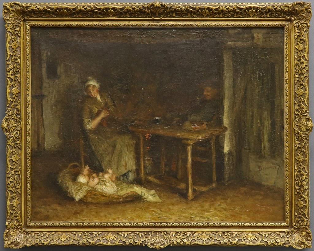 Bernard Johannes Blommers Dutch Interior: Bernard Johannes Blommers (Netherlands / United States, 1845 - 1914) oil on canvas Dutch interior scene of a family in the kitchen, signed lower right, sight 30"h x 38"w