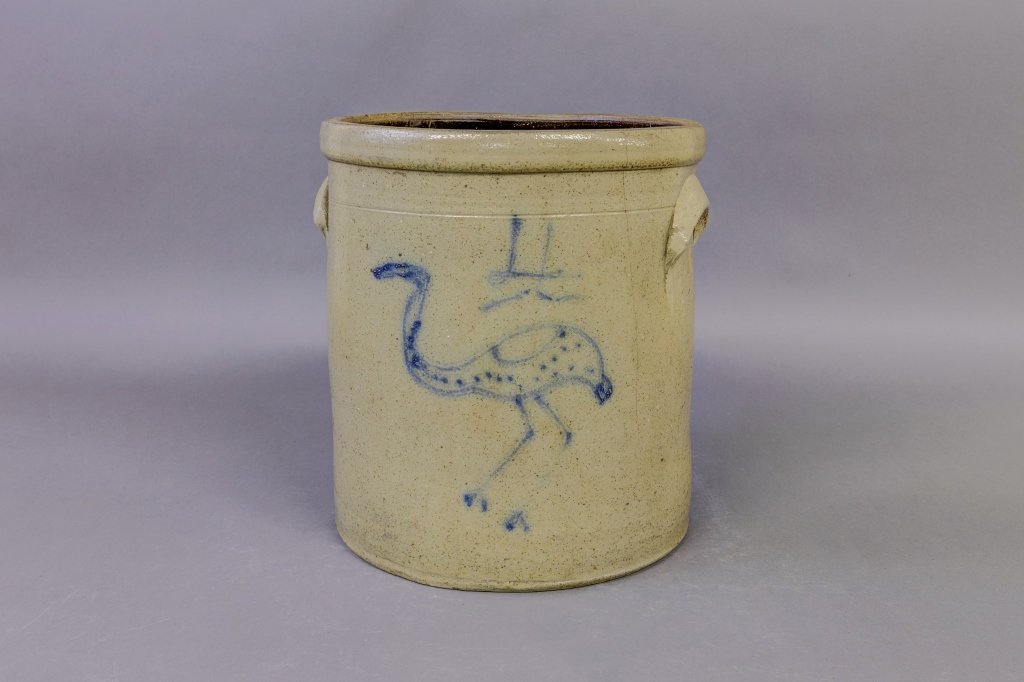 Stoneware Crock: Stoneware 4-gallon crock with bird decoration 12"H x 11"D