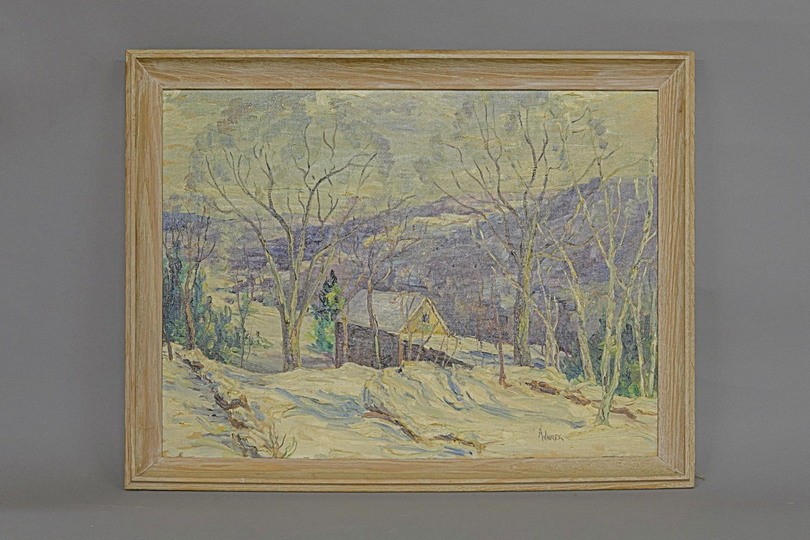 A. Mavrek Oil on Artist Board Snow Scene (1 of 3)