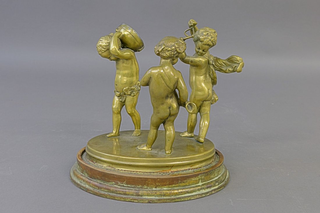 Claude Michel Clodion French Bronze: Claude Michel Clodion French bronze putti with musical instruments, circa 1900 8.5"H x 7.25"W