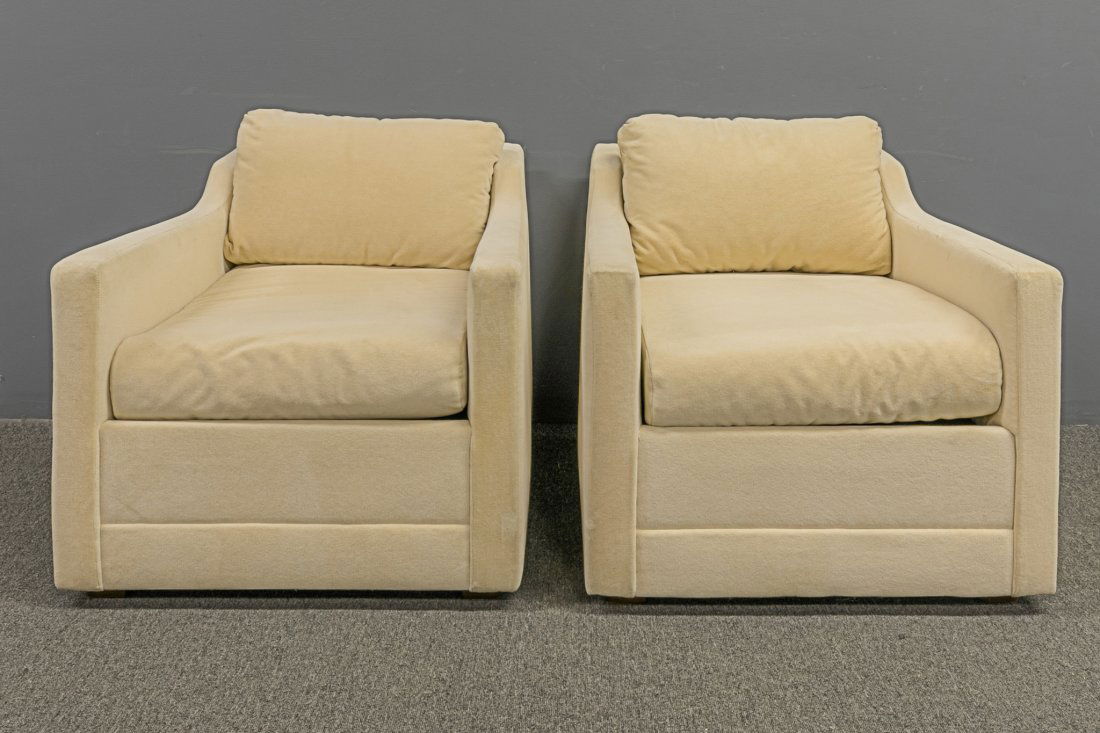 Thayer Coggin Club Chairs: Pair of Thayer Coggin club chairs 27"H x 29.5"W c 33"D; seat height 17.5"