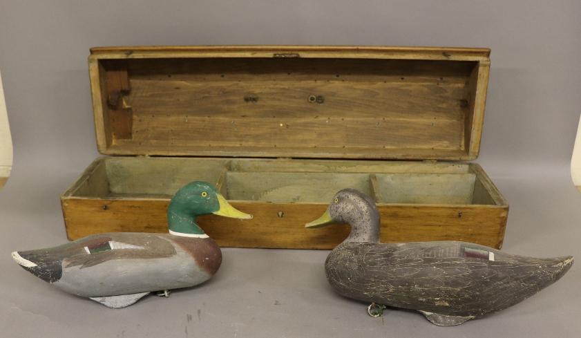 Pair of Mallard Decoys and Pine Box (1 of 4)