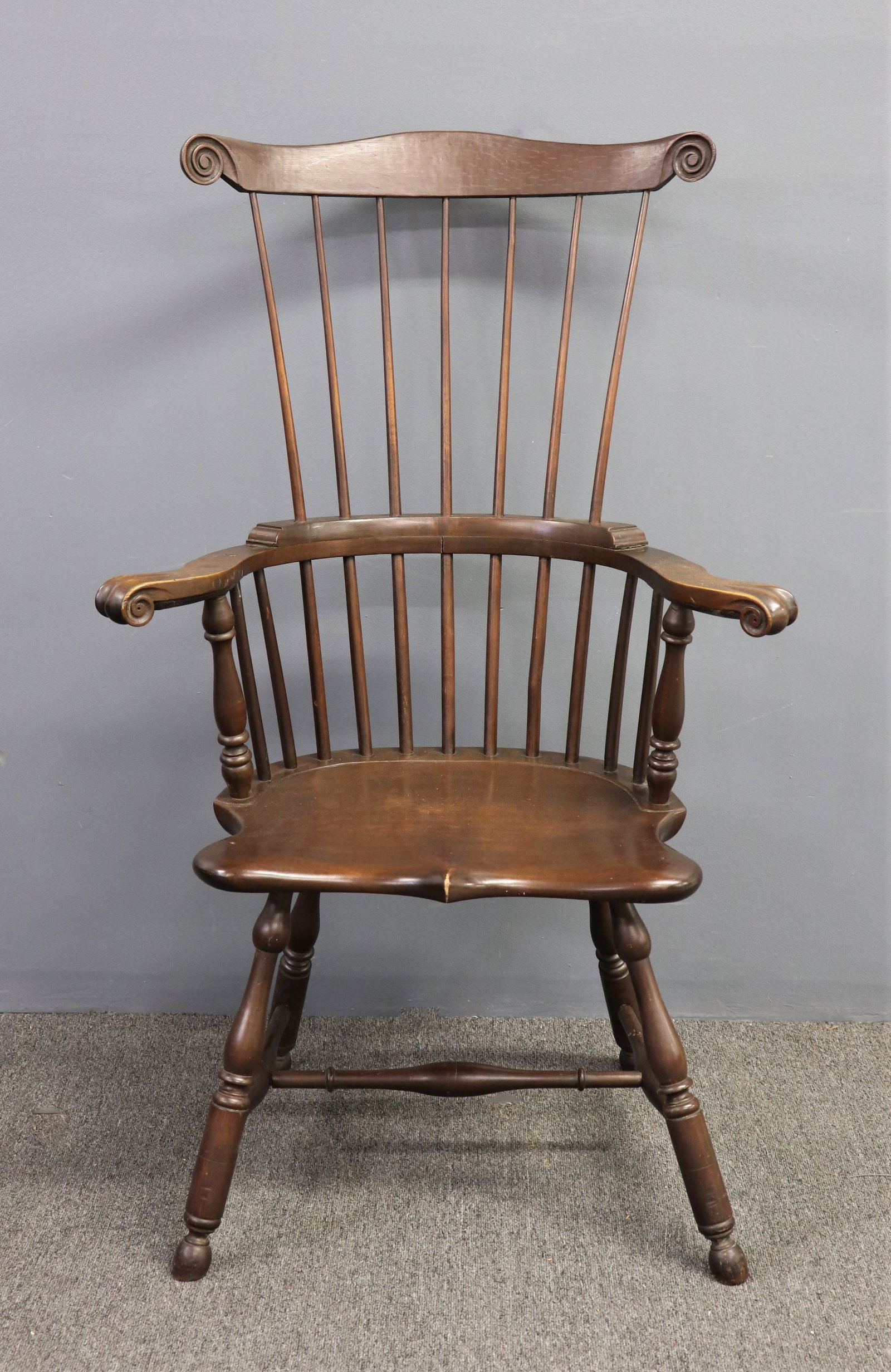 Philadelphia Windsor Armchair: Philadelphia Windsor armchair with carved ears 47"h x 30"w x 17 1/2"d / seat height = 18" Condition: 20th century, good condition, minor scratches and dents as expected