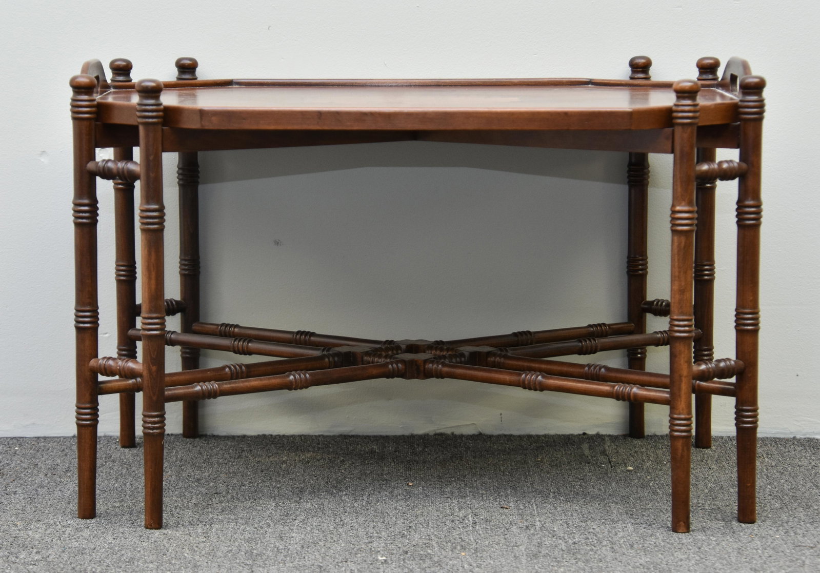 Inlaid Mahogany tray Top Table: Inlaid mahogany tray top table on stand 20"w x 31"w x 22"d