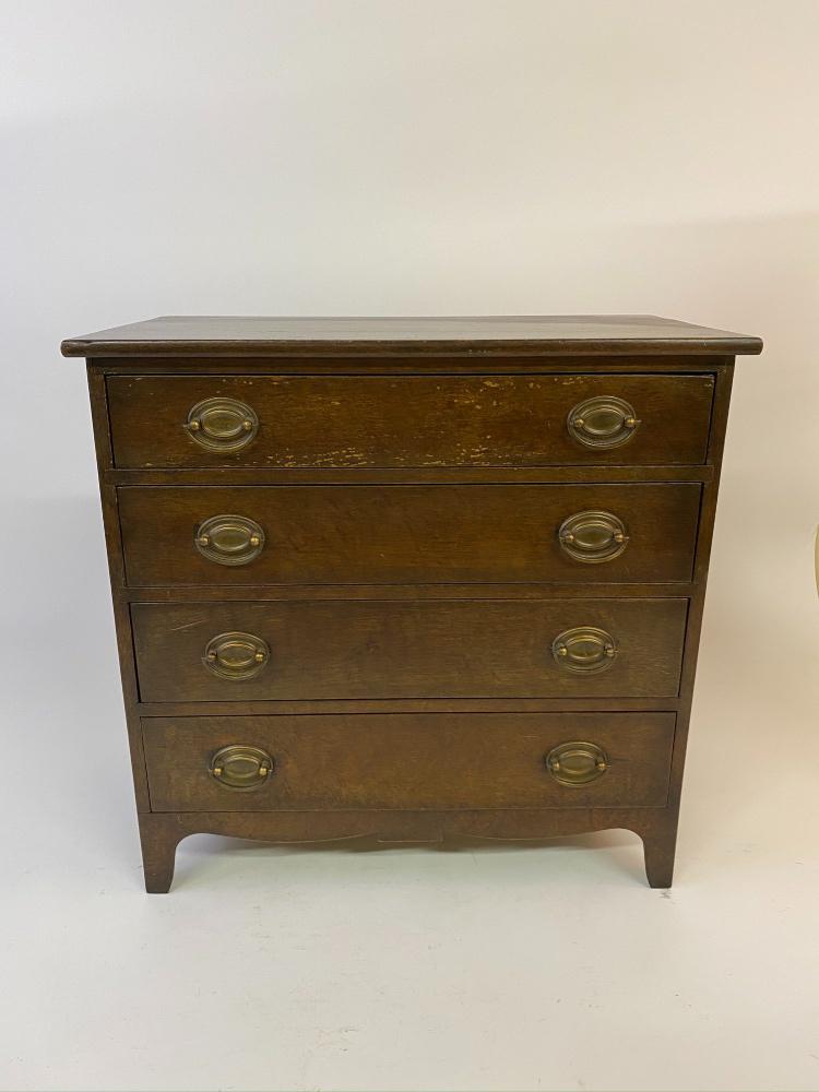 Hepplewhite Style Diminutive Chest: Hepplewhite style diminutive mahogany chest of drawers, 20th c. 19"h x 19.5"w x 10.25"d