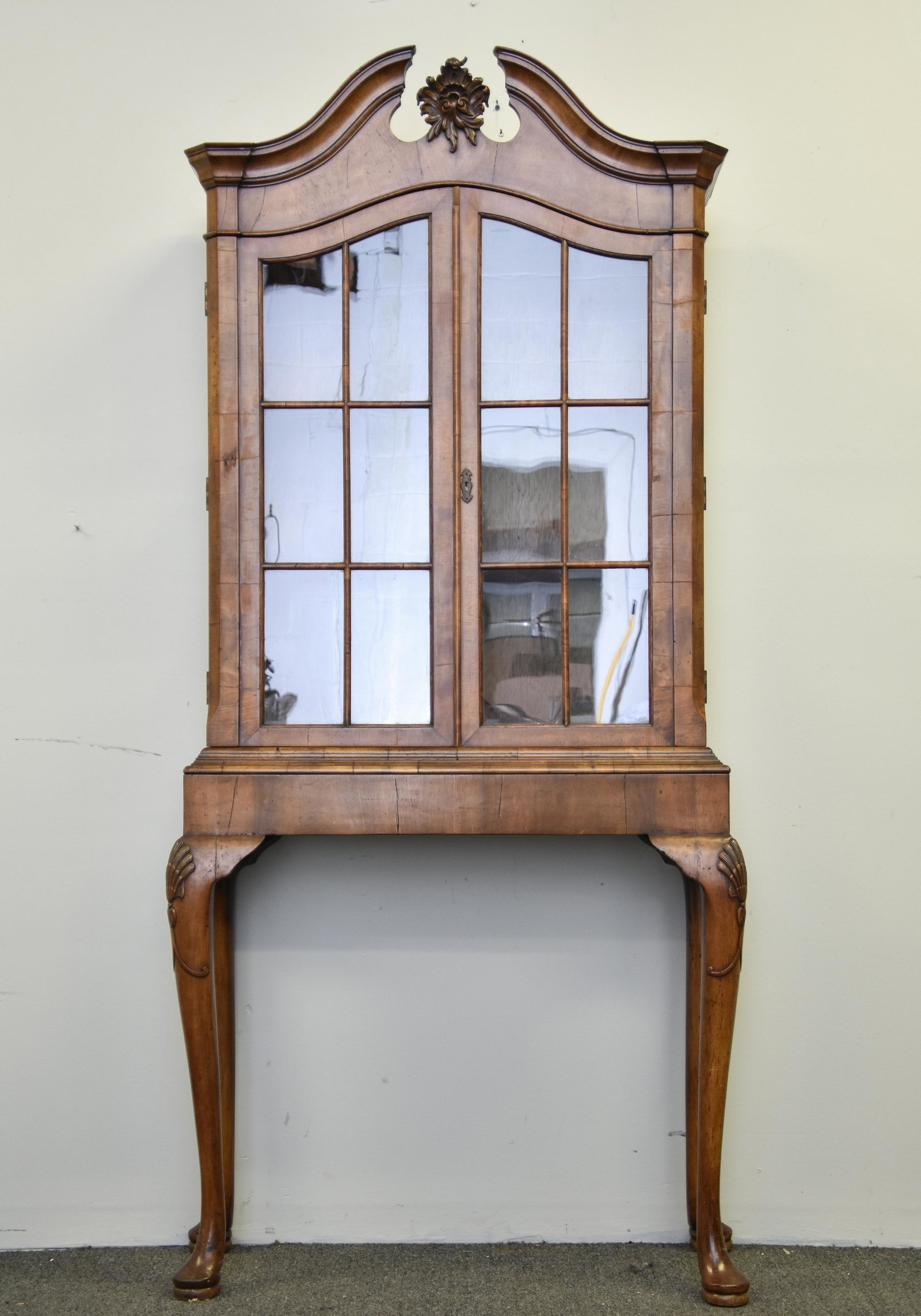 Queen Anne Style Fruitwood Cabinet: Queen Anne style fruitwood china cabinet 73.5"h x 34.5"w x 13.25"d