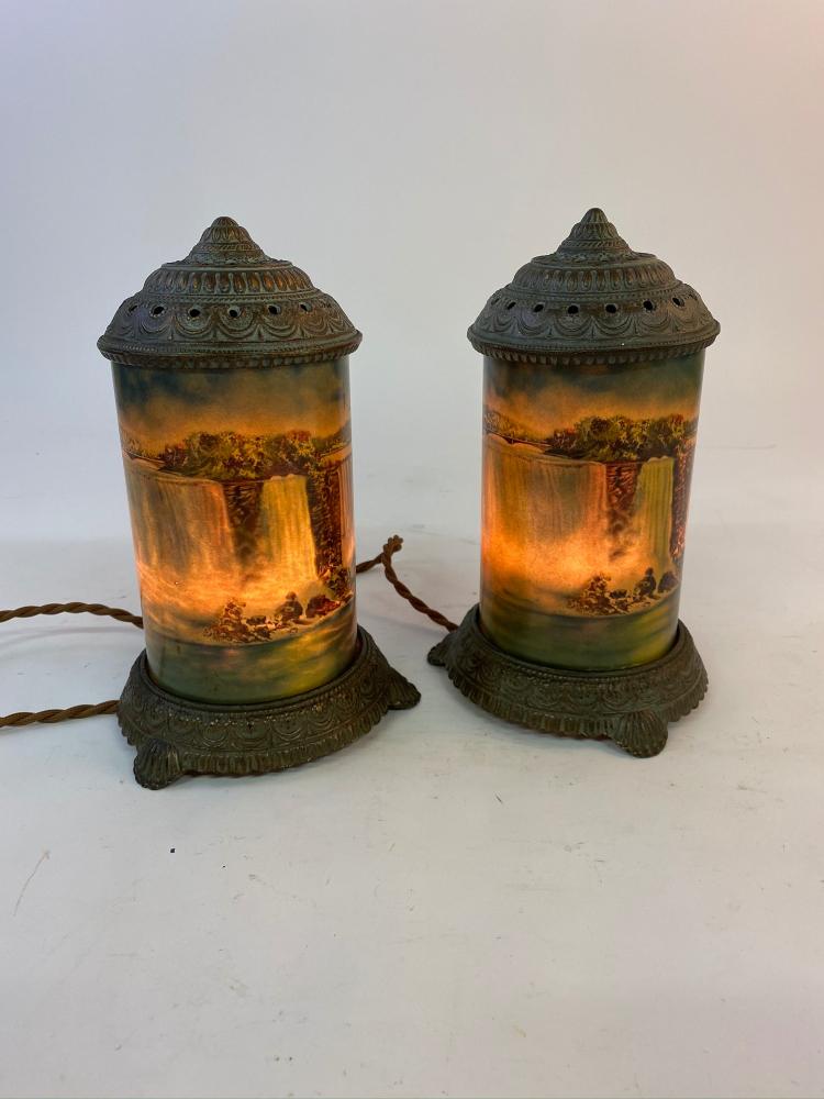Pair of Motion Lamps: Pair of motion lamps Niagra Falls by Scene-In-Action Corp, Chicago, IL 9.5"h x 5"dia
