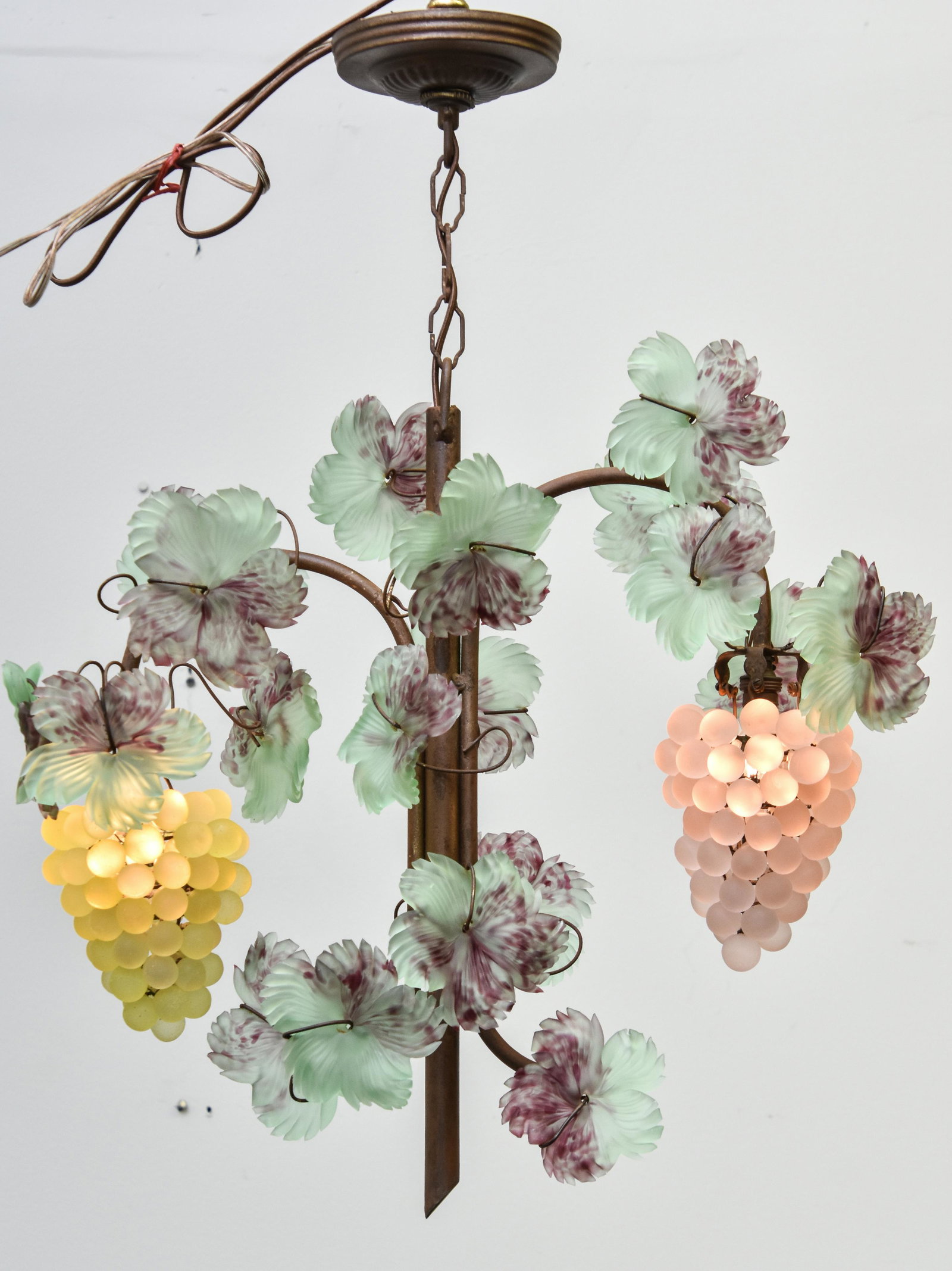 Grapevine Glass Chandelier: Czech colorful glass grapevine chandelier 28"h x 21"dia