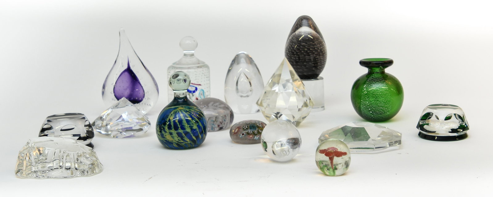 Sixteen Paperweights: Sixteen paperweights, etc. including a Val St. Lambert cane example, and two barrarat Tallest 6"h