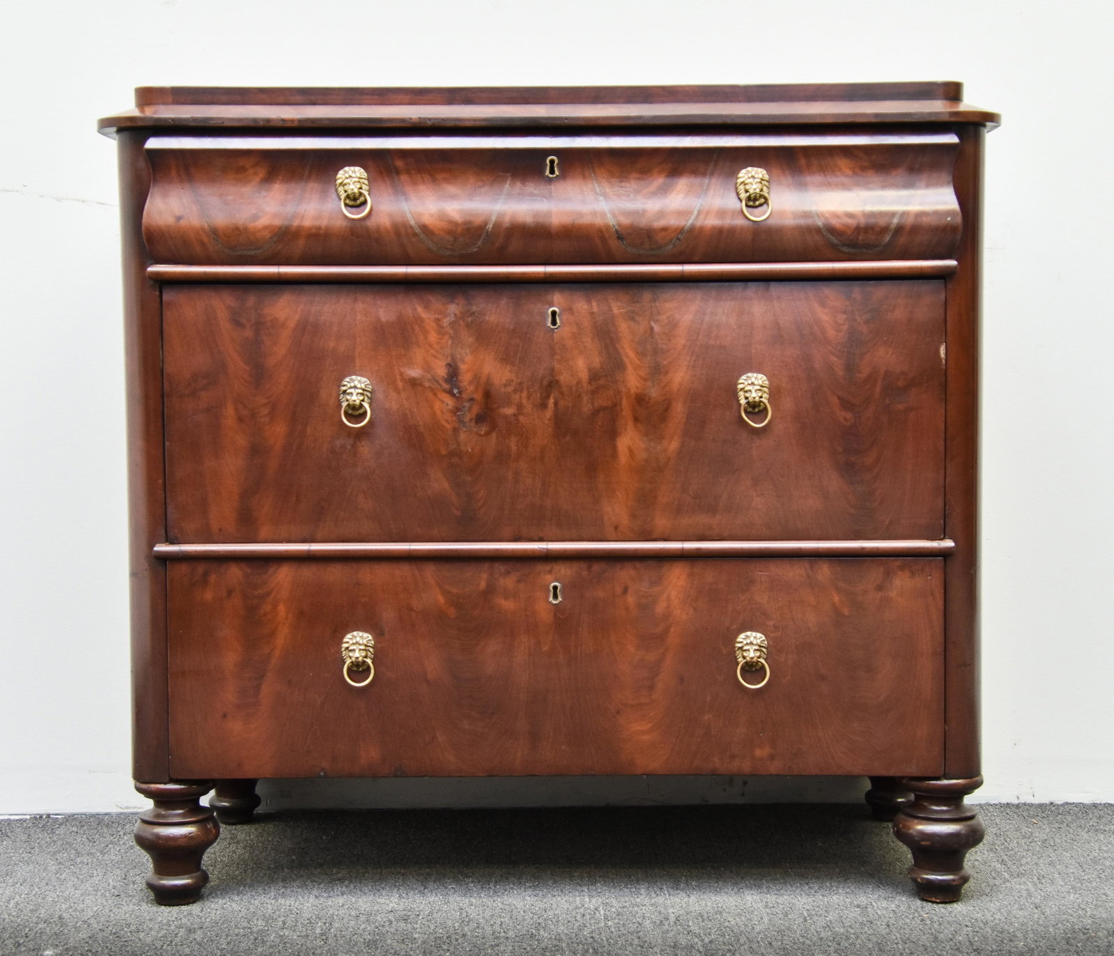 Biedermeier Chest of Drawers: Biedermeier Mahogany chest of drawers, mid 19th c. 37"h x 39"w x 20"d
