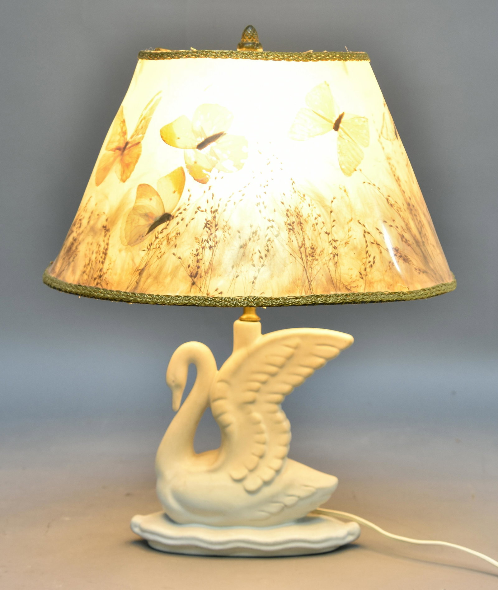 Van Briggle Swan Lamp: Van Briggle swan lamp with original shade 20"h x 9"w