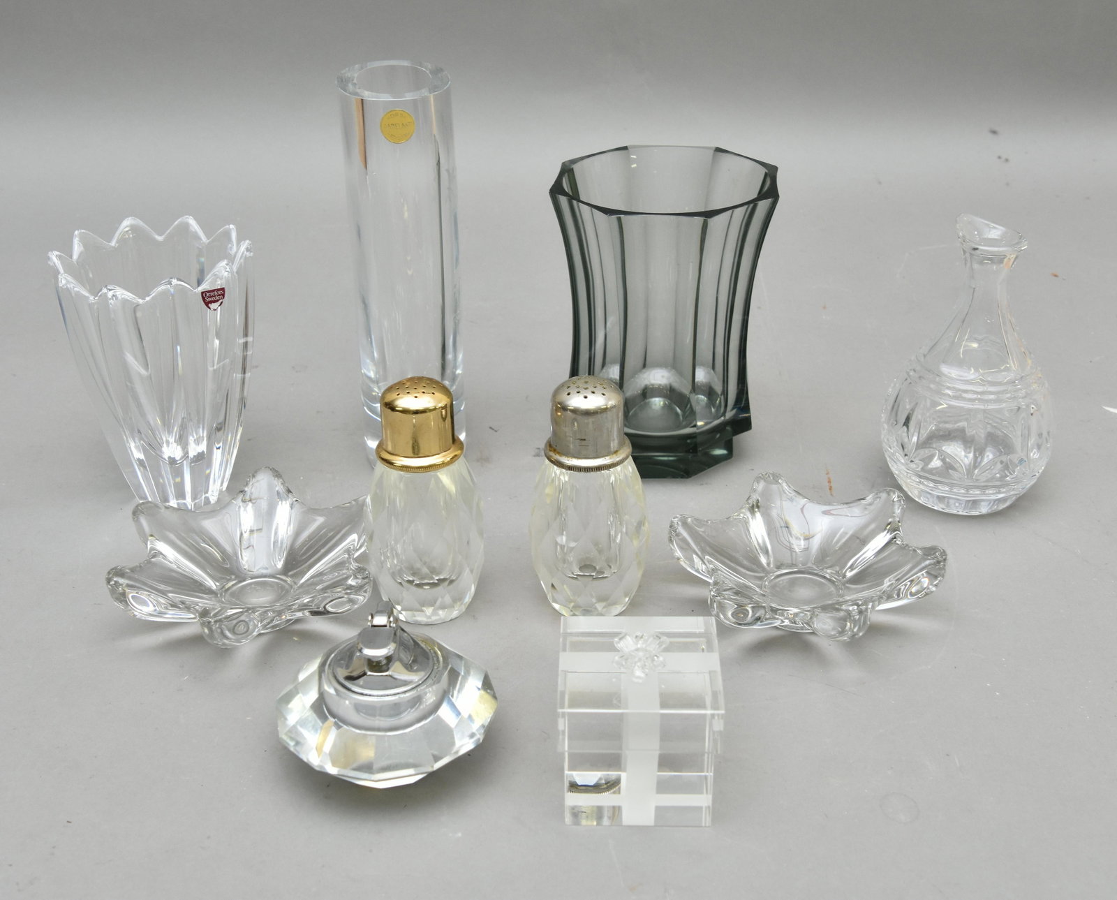 Crystal Glass Tableware etc.: Crystal glass tableware, various makers, some signed including a Norse Hadeland Crystal vase 9"h
