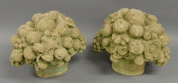Pair of concrete garden ornaments, molded baskets