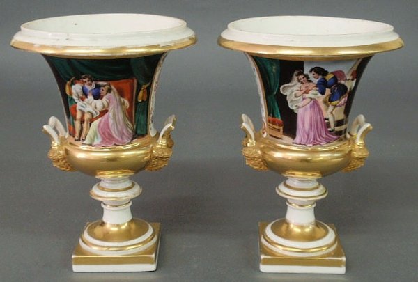 Pair of French porcelain planters, 19th c., urn-fo