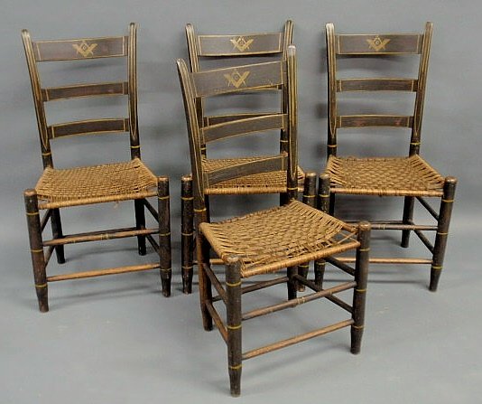 Set of four Masonic side chairs, 19th c., with ori