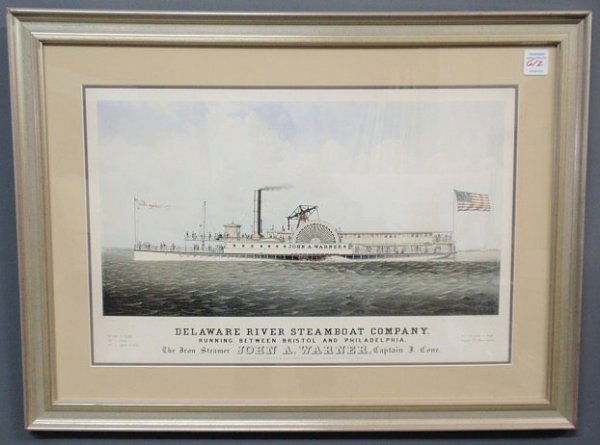 Lithograph of the paddle wheeler "John A. Warner",: Lithograph of the paddle wheeler "John A. Warner", Delaware River Steamboat Company. 17"x26.5