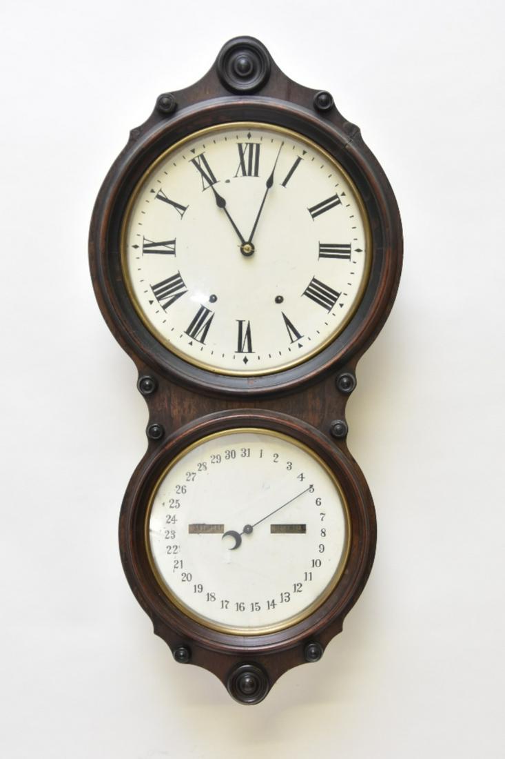 Seth Thomas Double Dial Wall Clock: Seth Thomas double dial walnut wall clock 32"h x 16"w x 5"d