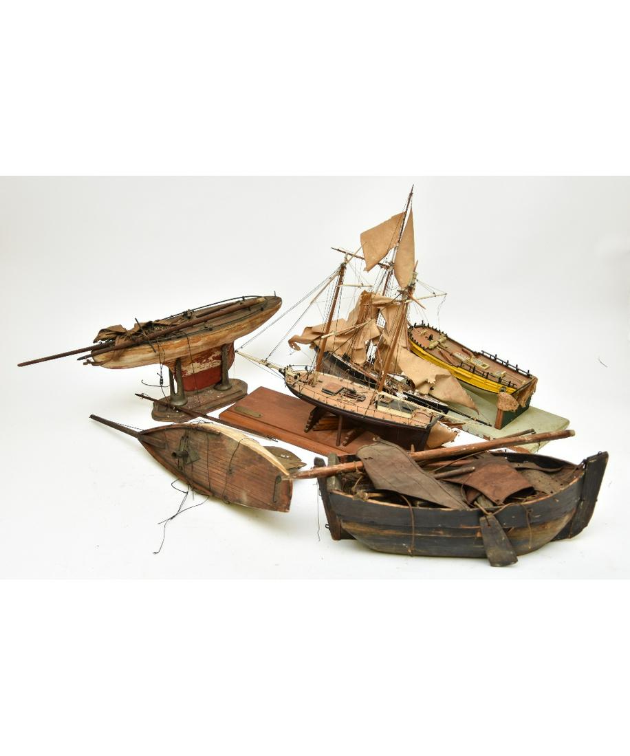Six Assorted Pond and Ship Models: Six assorted pond models and ship models including a U.S. Revenue Cutter 15.5"h x 21"l (ship only)