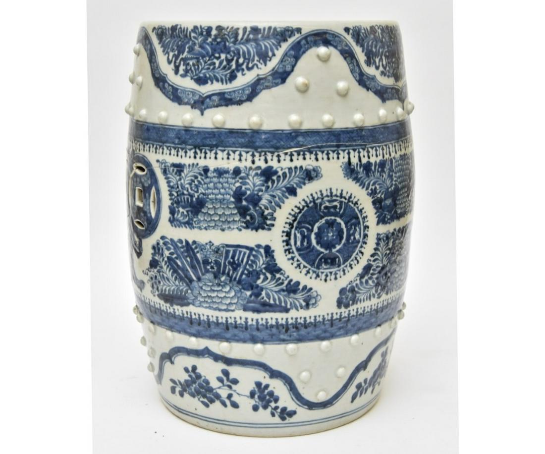 Chinese Garden Seat: Chinese blue Fitzhugh porcelain garden seat 19.5"h x 14"dia