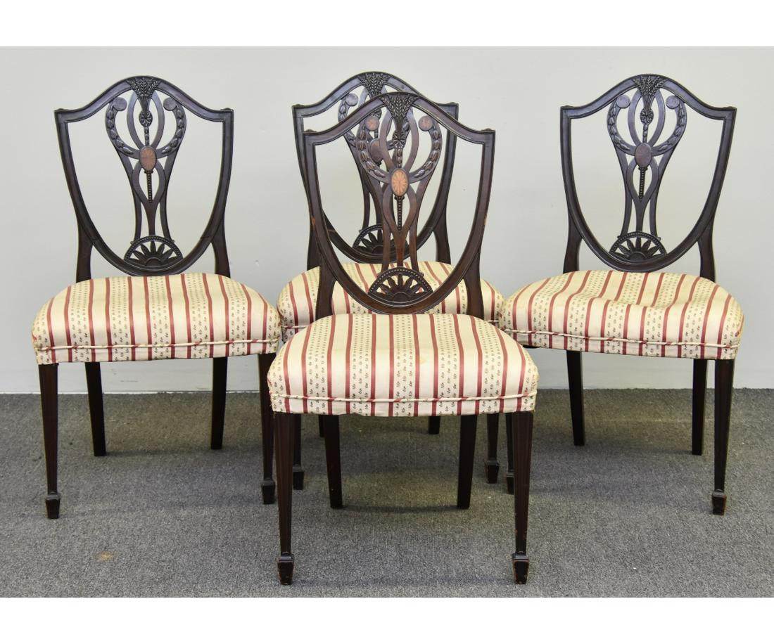 Set of Four Hepplewhite Style Dining Chairs: Set of four Hepplewhite style mahogany dining chairs 38"h x 21"w / seat height = 18.5"