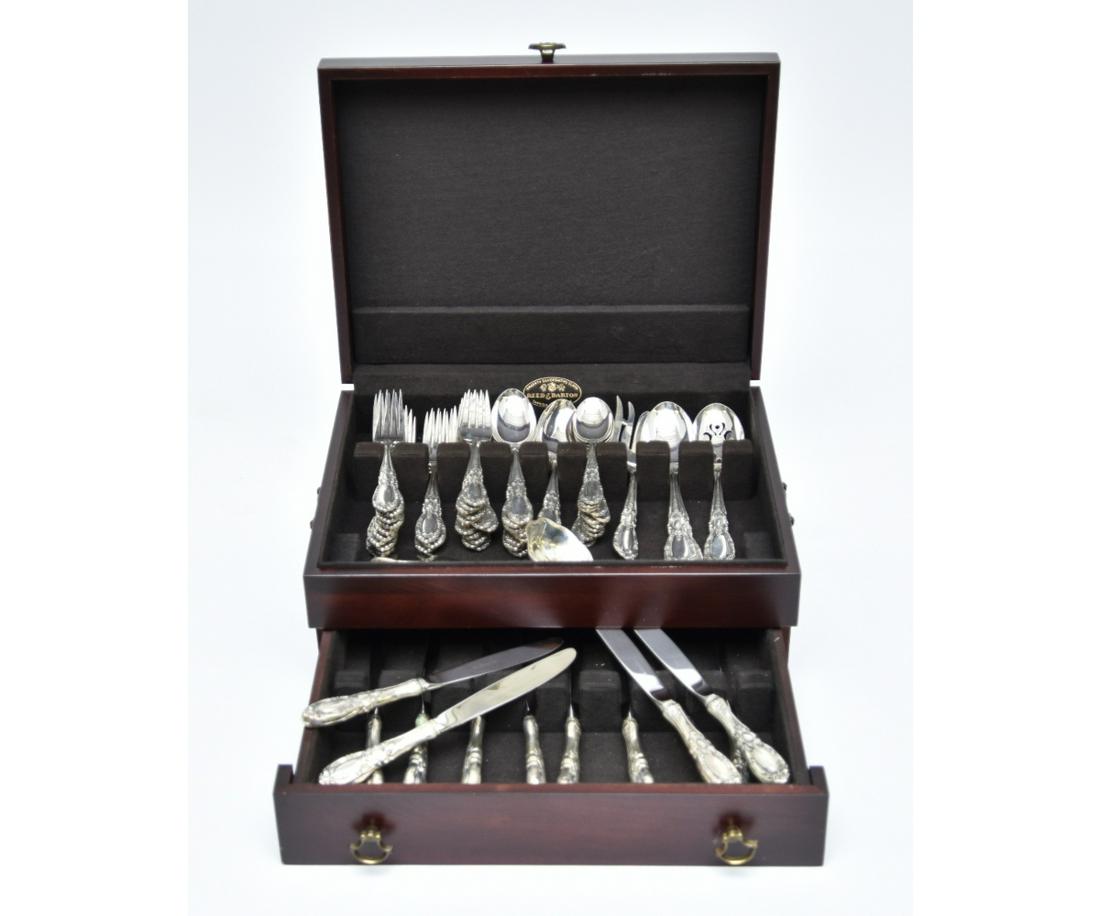 Sterling Silver Flatware: Sterling silver flatware service in the "King Richard" pattern by Towle, to include: 12 dinner forks, 12 luncheon forks, 12 teaspoons; 12 tablespoons, 12 knives, 6 serving pieces, butter knife