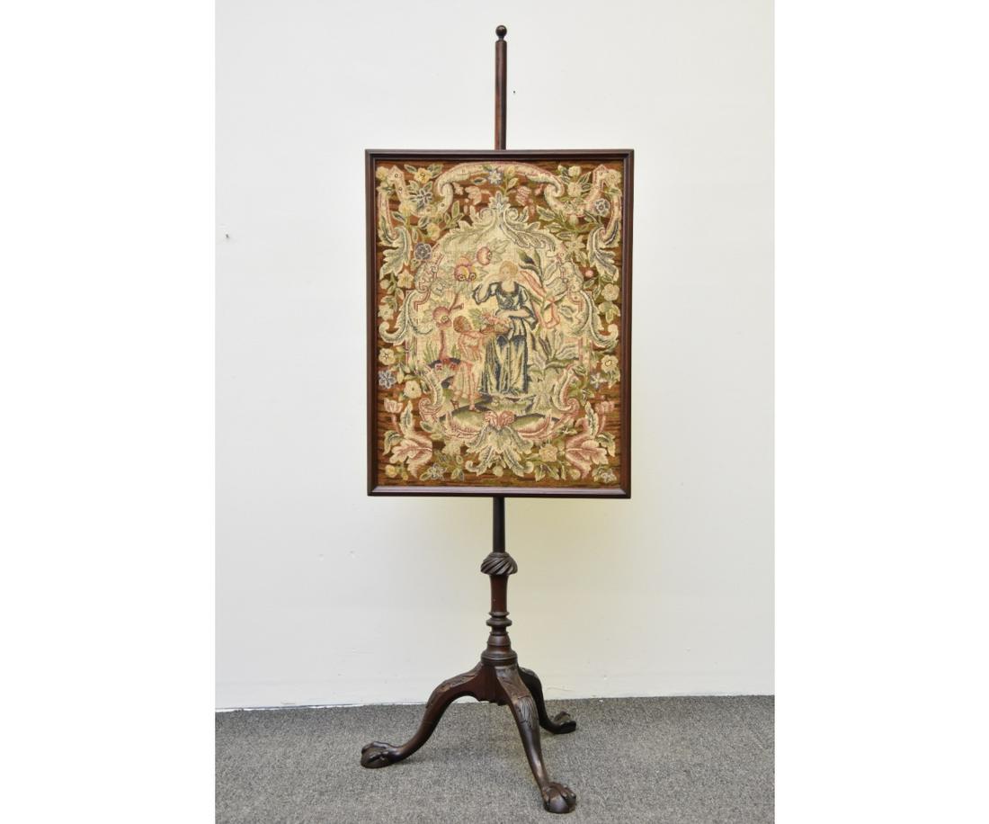 English Chippendale Pole Screen: English Chippendale mahogany pole screen, circa 1780 60.5"h x 21.5"w