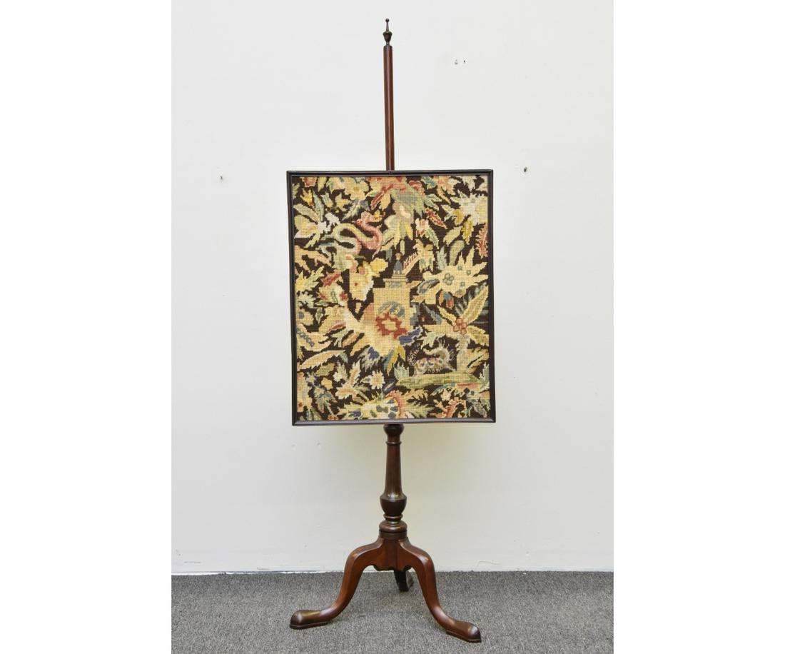 New England Pole Screen: New England mahogany pole screen, 19th c. 60"h x 20.5"w