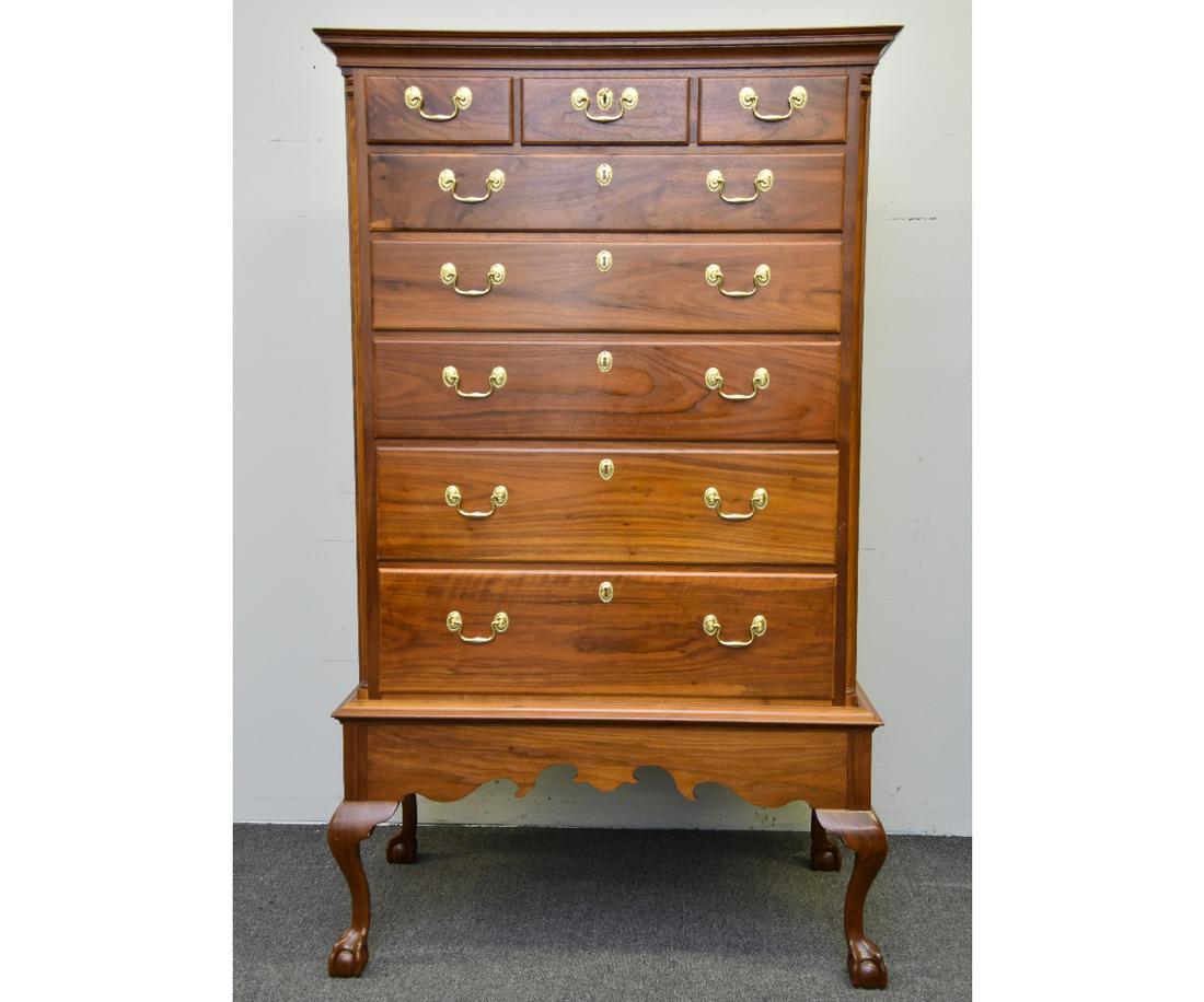 Chippendale Style Chest on Frame: Chippendale style walnut chest on frame 68.25"h x 40.5"w x 24"d