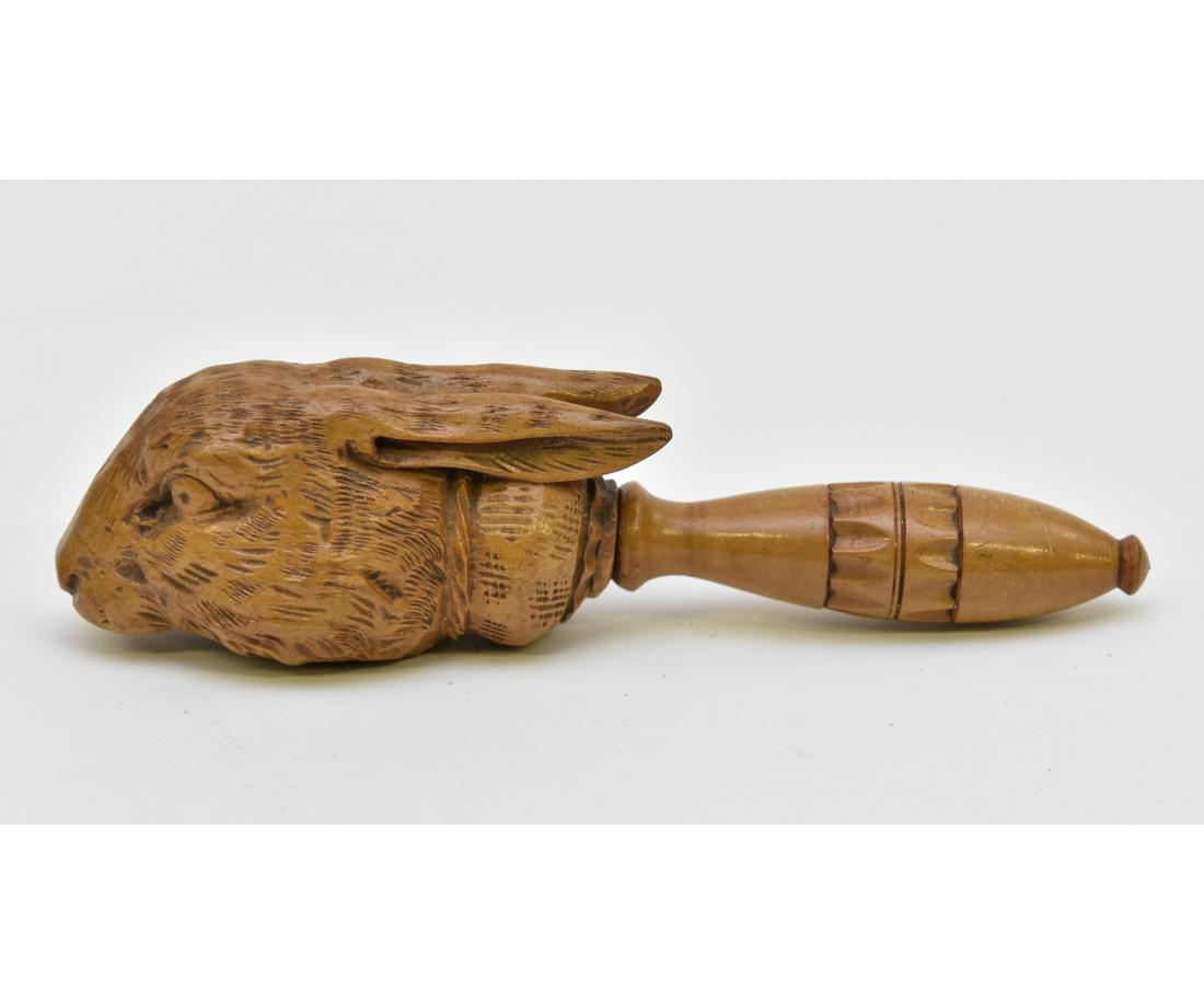 Black Forest Rabbit Nutcracker: Black Forest carved rabbit head nut cracker, 19th c. 2"h x 8"l