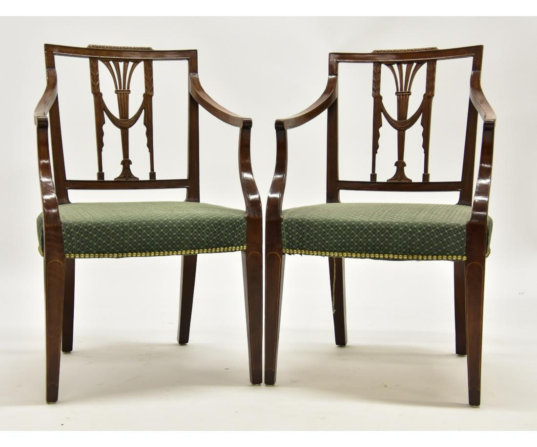 Pair of Hepplewhite Armchairs: Pair of Hepplewhite mahogany armchairs, circa 1790 34.5"h x 21"w x 19.5"d / seat height = 17"