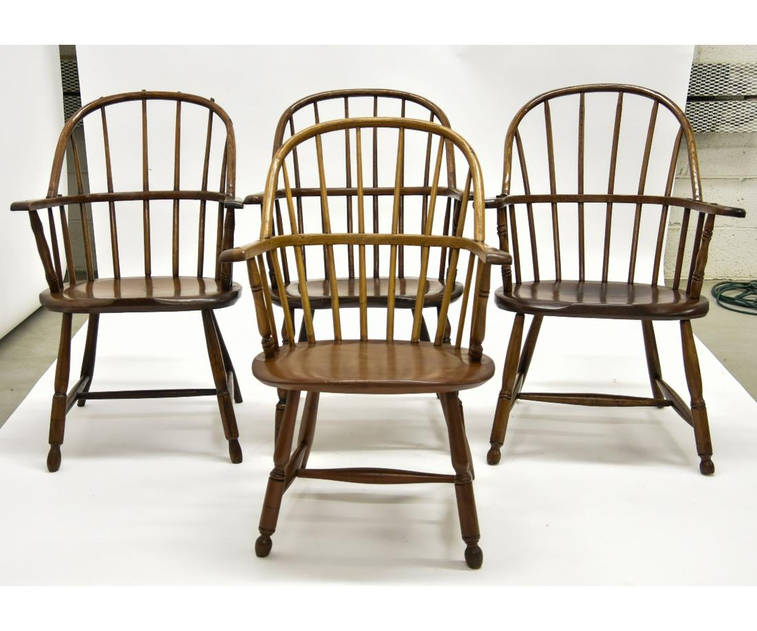 Windsor Style Armchairs: Assembled set of four Windsor style armchairs Each approx 35.5"h x 24"w x 15"d / seat height = 16.5"