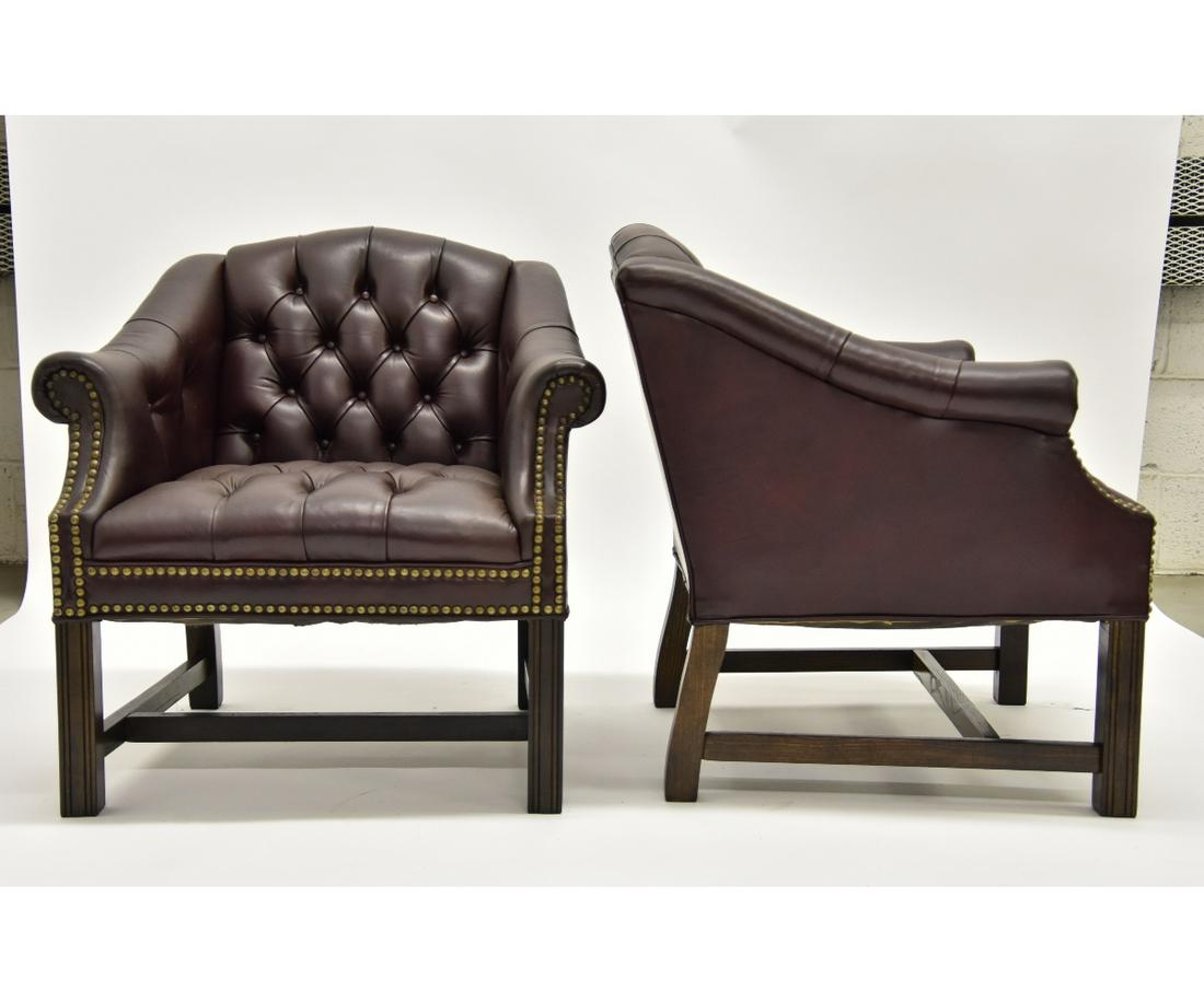 Hancock & Moore Leather Chairs: Pair of Hancock & Moore shark tank leather chairs 28"h x 28"w x 25"d / seat height = 15"