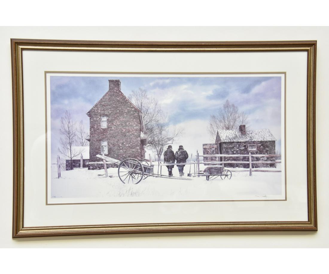 Peter Sculthorpe Lithograph: Peter Sculthorpe (American, b. 1948), limited edition signed lithograph 250/500 "Snow for Christmas" 16" x 28.5" sight size / 24" x 39" overall