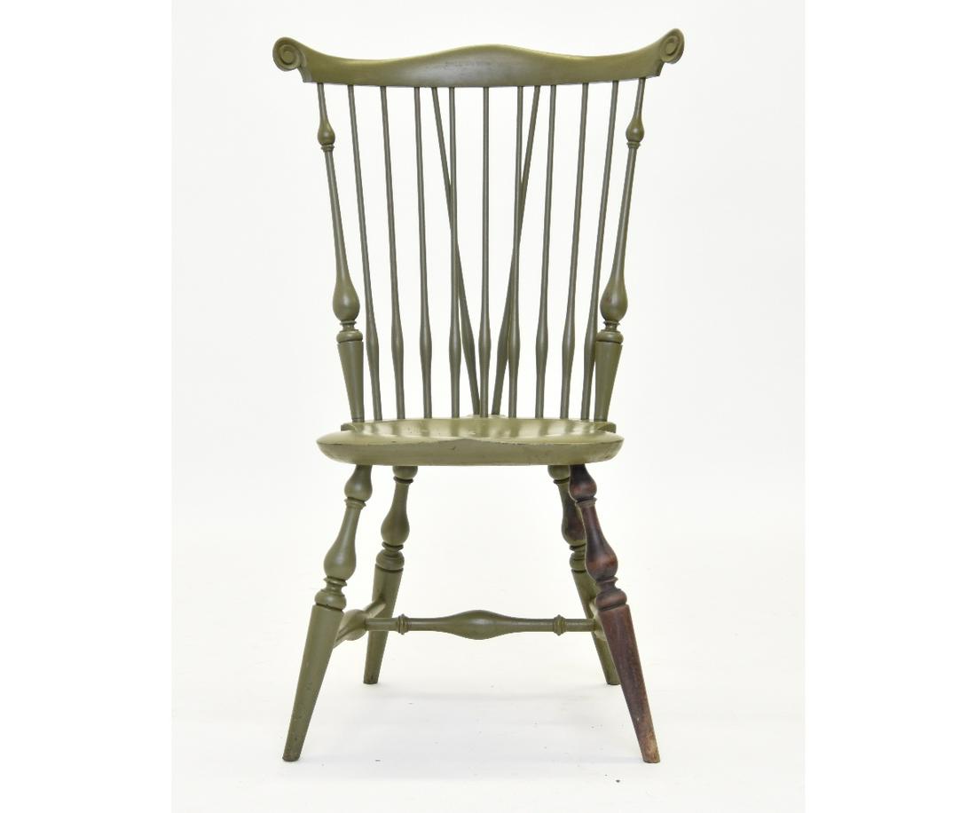 Wallace Nutting Windsor Chair: Wallace Nutting brace back Windsor side chair retaining partial label 41"h x 17.5"w x 19.5"d / seat height = 18"