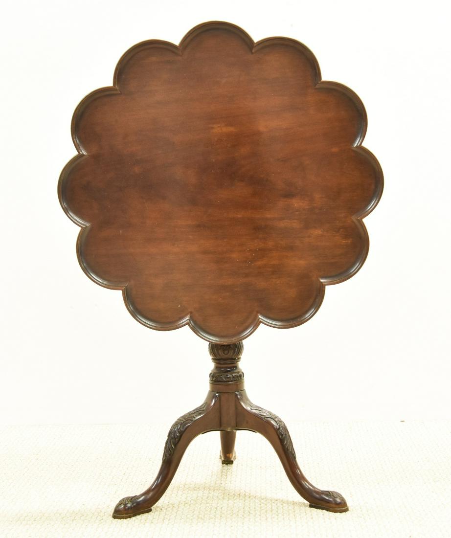 Georgian Supper Table: Georgian mahogany supper table, 18th c., with acanthus carved shaft and knees 28"h x 28.25"dia