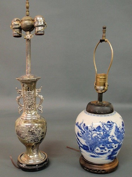 Chinese blue and white ginger jar converted to a