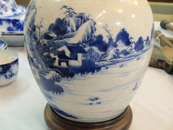 Chinese blue and white ginger jar converted to a - 3
