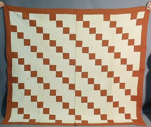 Pieced coverlet, late 19th c., with red calico sq